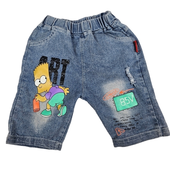 MS & WZ Kids Bart Simpson Spray Painting Denim Jean Shorts Size 5 Boys N24 - Picture 7 of 7
